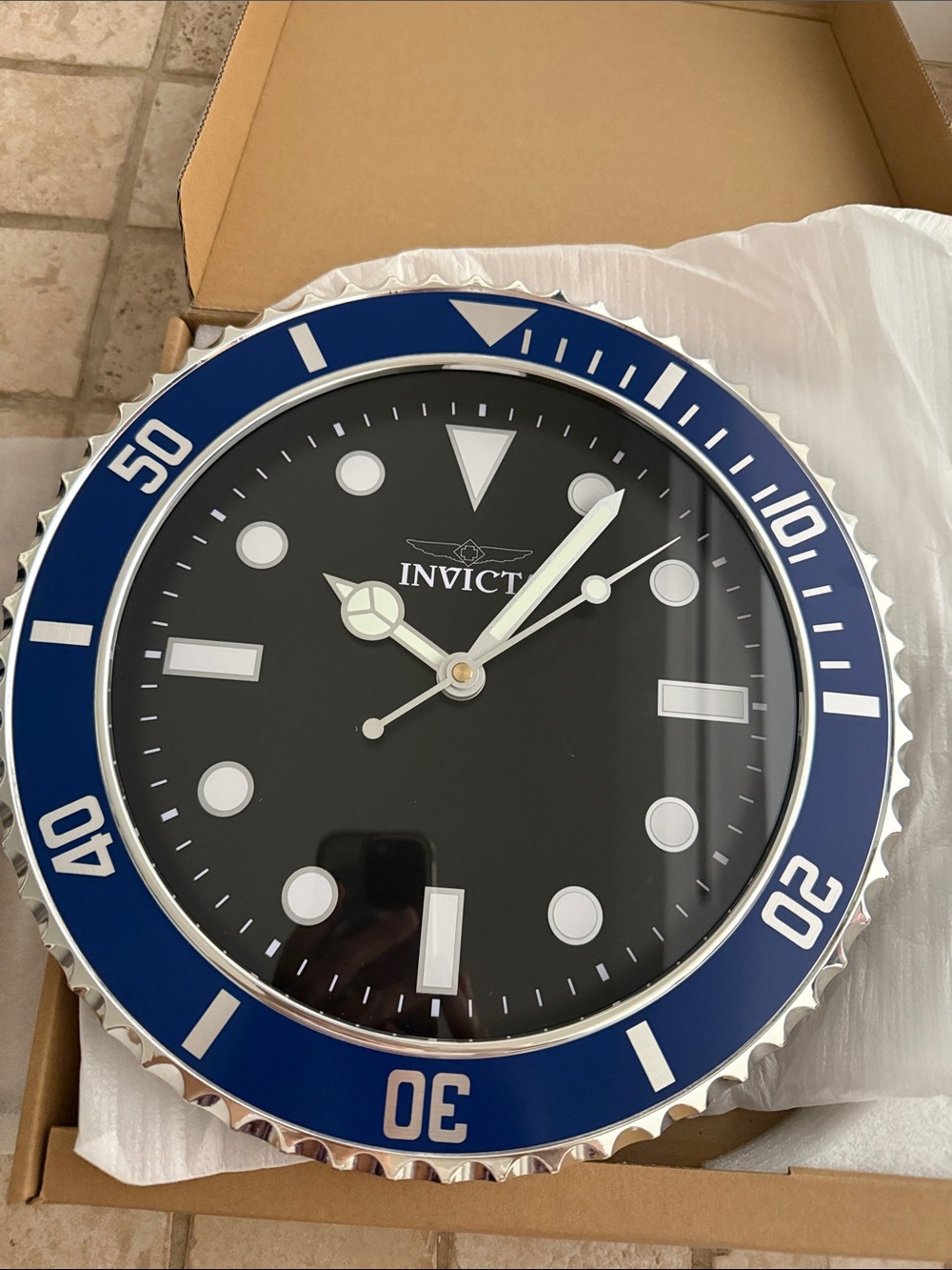 Invicta Blue Wall Clock with Black Bezel